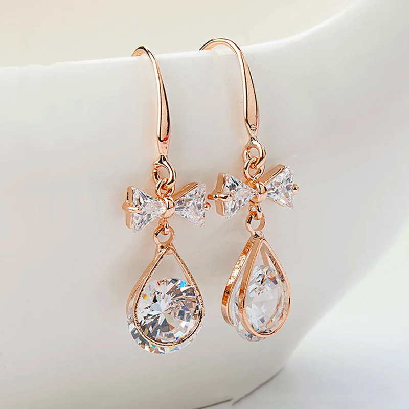 Clearance Sale Women Water Drop Earrings Delicate Women Dangle Earrings Female Classic Rose Gold ...