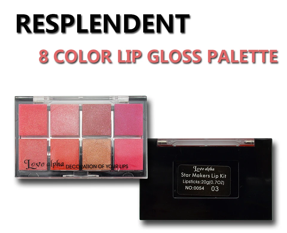 LOVE ALPHA Bright Lip Gloss Palette 8 Colors Diamond Metallic Glitter Metallic Liquid Lipstick Moisturizing Matte Lips Makeup (2)