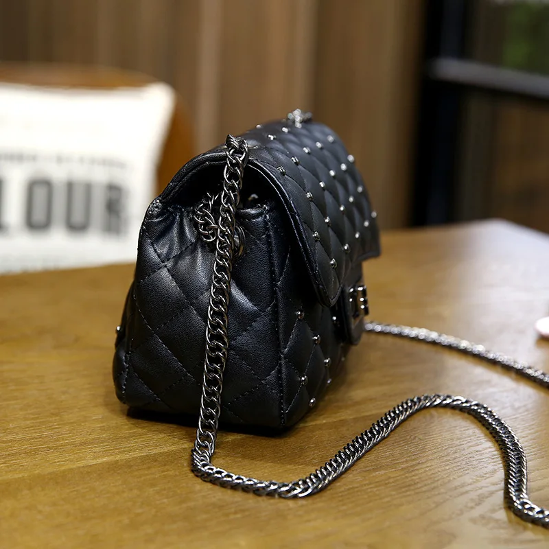  Spring New Vintage Rivet Small Square Crossbody Bags Mini Women Handbag Lock Pu Leather Chain Shoul - 32984310067