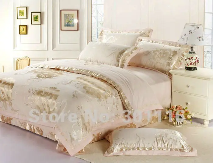 free shipping 4pcs luxurious king embroideried lace bed linen lace bed sheets
