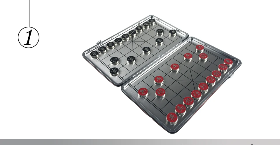 Easytoday Mini Chinese Chess Game Set Portable Magnetic Metal Chess Pieces Folding Metal Chessboard Pocket Game Little Gift (1)