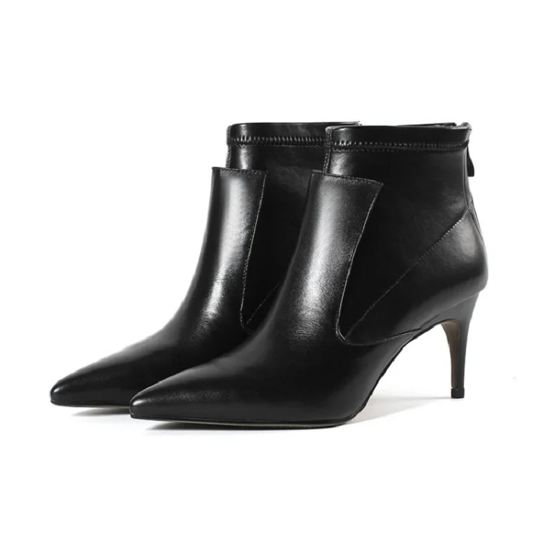

2019 autumn and winter new British wind pointed Chelsea boots stiletto heel women's booties black ljj 0307