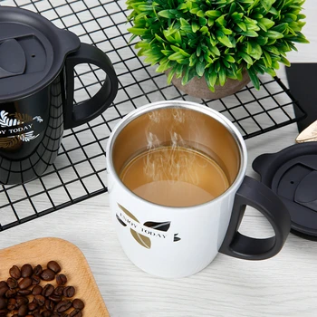 

400ml European insulated coffee mug Stainless steel vacuum office cup with handle Business double coffee cup Big breakfast cup