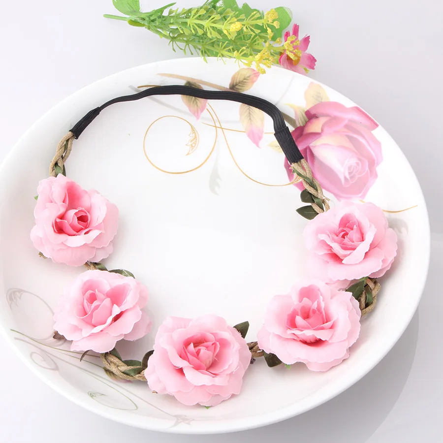 

M MISM Party Flower Wreath Elastic Hair bands Headband Hair Accessories Hair Hoop Garland for Bridal Women Girls Wedding