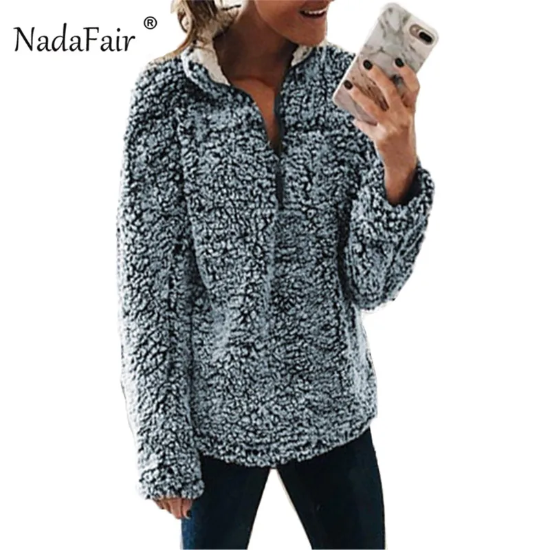 Nadafair Зимние флисовые толстовки с капюшоном на молнии, размер d, женские осенние теплые толстовки с искусственным мехом, плюс размер, Повседневная рубашка, плюшевый пуловер