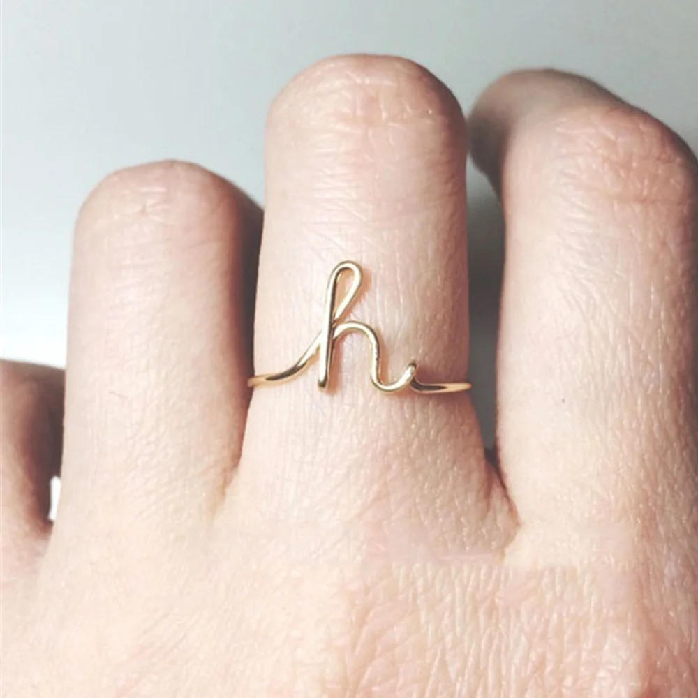 

Unisex Gold Silver Color A-Z 26 Letters Name Rings Geometric Alloy Finger Open Ring Jewelry Simple Accessory Gift Hot Sale