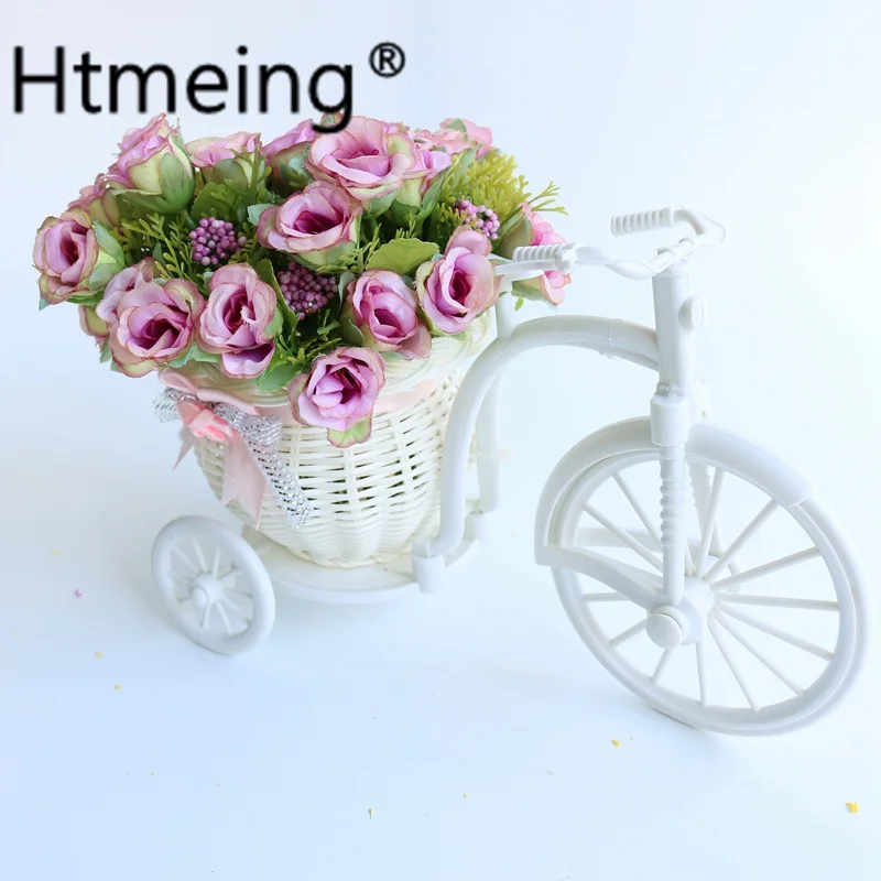 Искусственный цветок розы с велосипедной корзиной горшок набор Декор растение стенд домашний сад снаружи вечерние свадебные украшения автомобиля