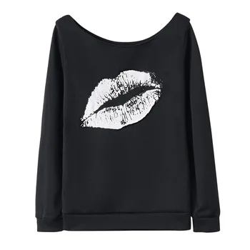 

Fashion Women Top Lips Printing Shirt Long Sleeve Casual Loose hoddie womens hoodies hoody ladies woman tops summer #L10