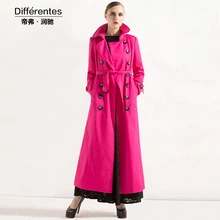 Long design trench Autumn outerwear female fashion rose red long-sleeve slim elegant long overcoat women’s spring long coat