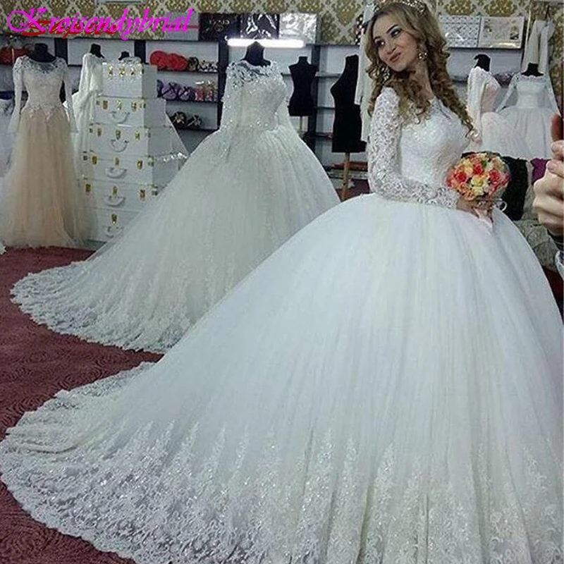 QFS074 Vestidos De Noiva Свадебные платья принцессы с длинными рукавами пышные винтажные бальные платья свадебные платья robe de mariage