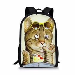 Индивидуальные забавные 3D Cat/Kitty/котенок печати обувь для мальчиков школьный рюкзак для девочек повседневное учеников начальной школы Bookbags