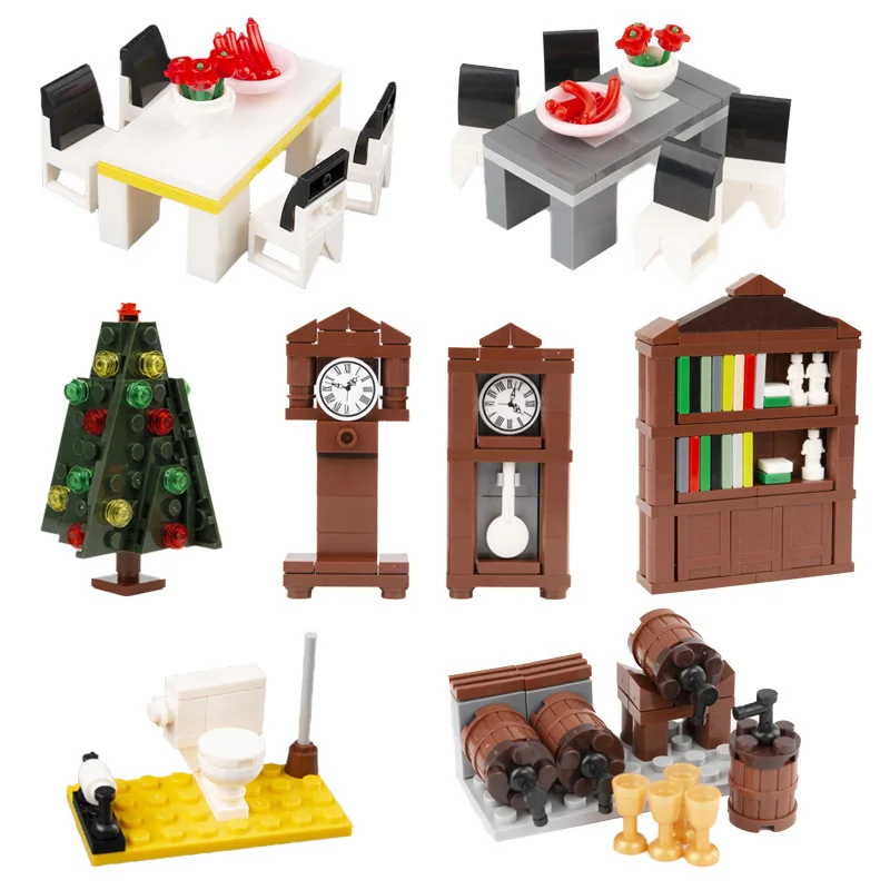 

City Toilet Model Bookcase Family Furniture Table Brick Garden Christmas Tree Accessories Building Block Assemble Children Toy