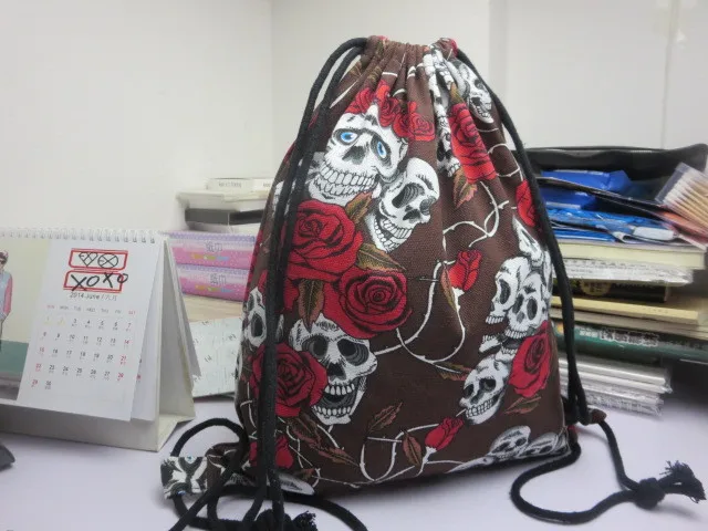  Cotton Linen Storage Package Shoes Bag Drawstring bags Unisex skull 3D Printing Organizer Portable Women's Backpack (9)
