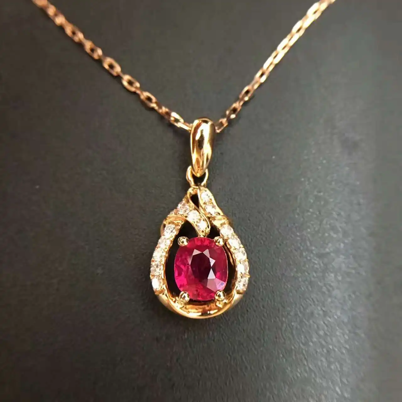18K Gold 0 683ct Natural Ruby and Pendant font b Necklace b font 0 137ct font