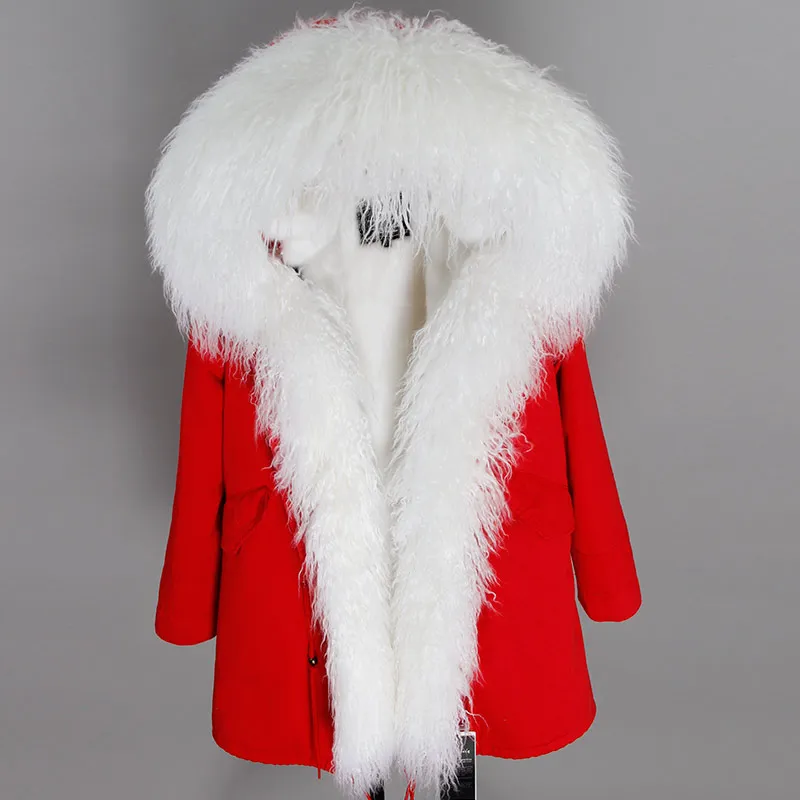 

2019 Women Winter Jacket Parka Real Fur Coat Natural Mongolia Sheep Fur Collar Hood Thick Warm Outerwear Streetwear Brand New