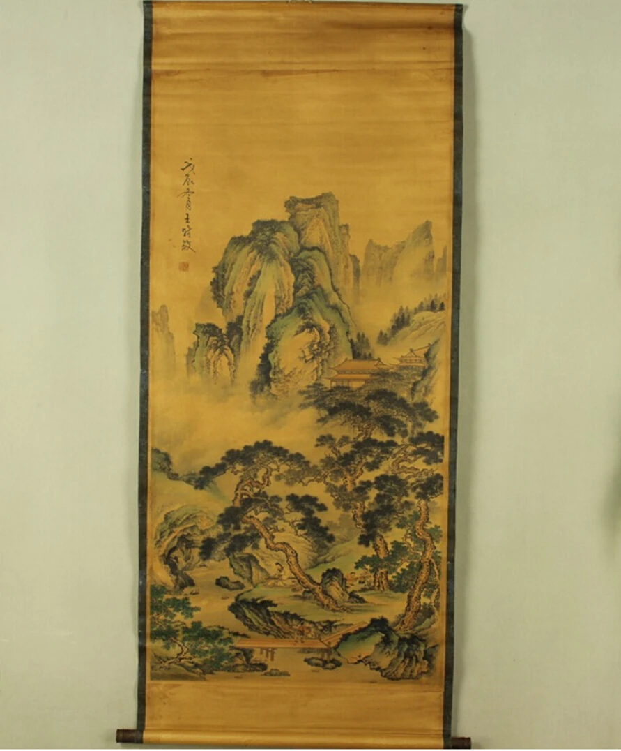 

Antique painting traditional Chinese Wang Shi Min Mountain and water painting scroll painting,old paper painting