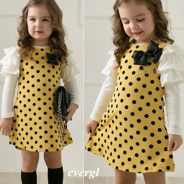 

New 2018 Spring Fall Long Sleeve Bow Dot Girls Dresses Children's Clothes Princess Gauze Clothes Girl Dress Wedding Kids Clothes