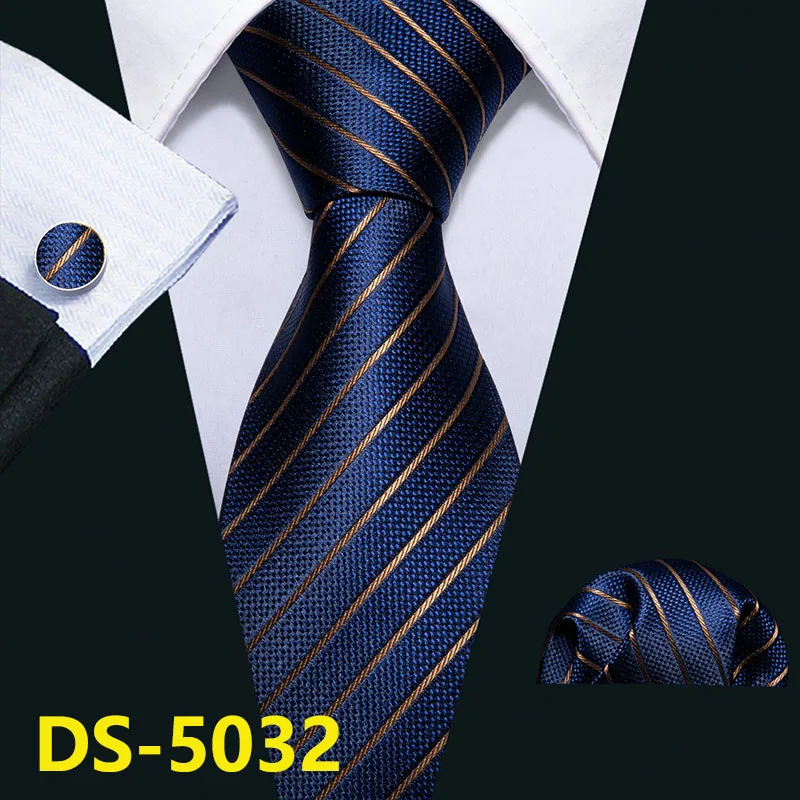 DS-5032 Мужской галстук, золотой, темно-синий, в полоску, шелк, галстук Barry. Wang, 3,4 дюймов, жаккардовые, вечерние, свадебные, тканые, модные, дизайнерские, галстук для мужчин, DS-5032 - Цвет: DS-5032