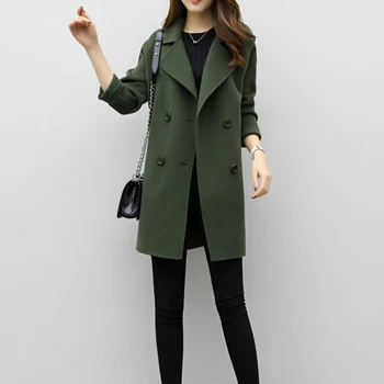 

Spring Women Outerwear 2019 Fashion New Solid Color Mid-Long Double Breasted Jacket Loose Long Sleeve Female Woolen Coats ll708