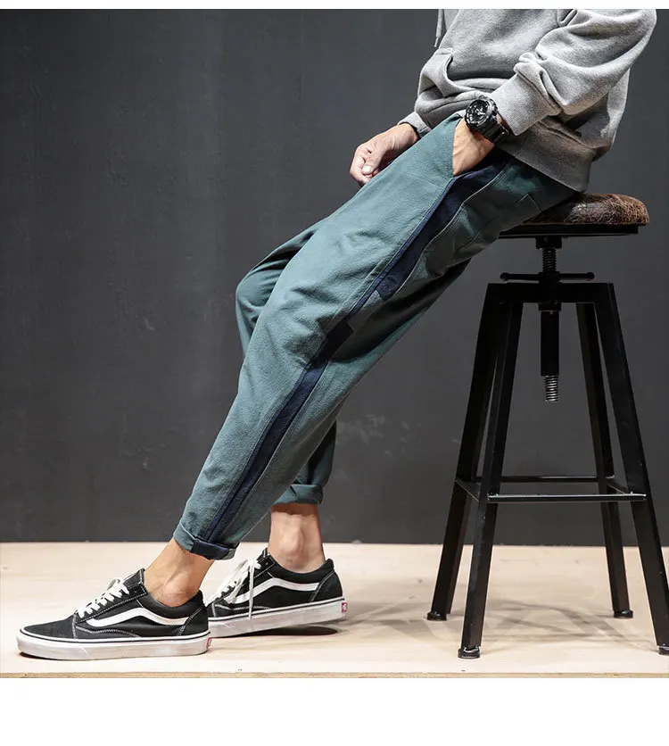 New Comfortable Cotton Pants Men Fashion Spring Side Stripe Patch Design Mens Baseball Pant Mid Waist Plus Size Men's Trousers 5