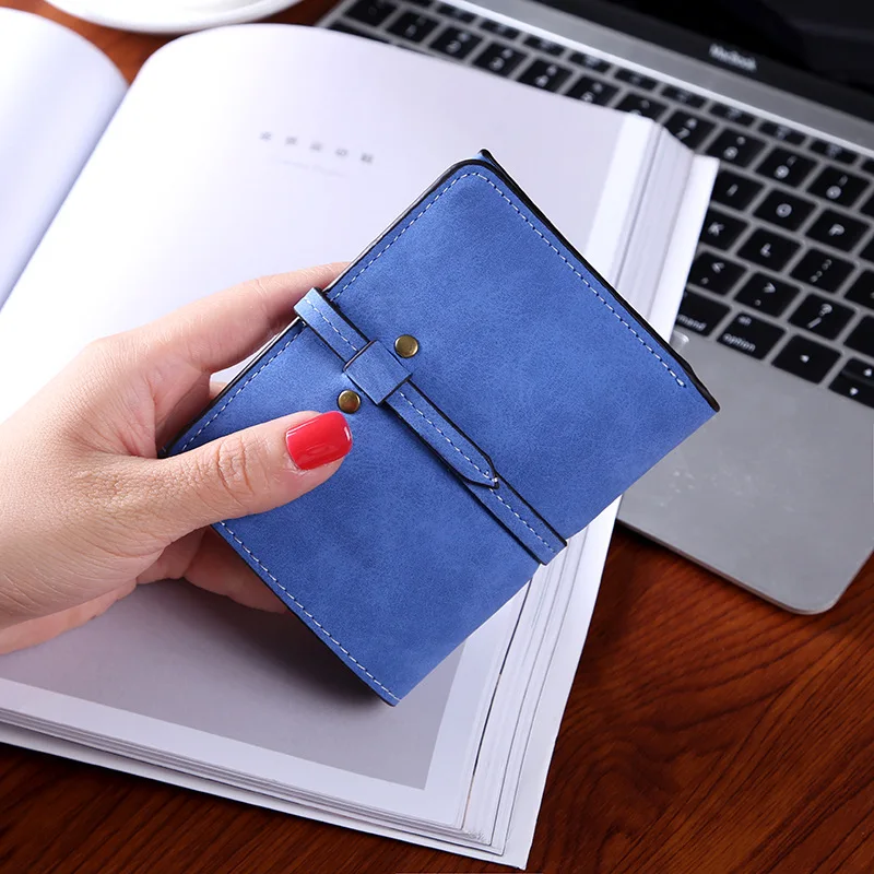 

DUDINI Retro Scrub Girl's Purse Korean Simple Short Women Wallet Solid Fashion String Thread Ladies Wallet Card Holder