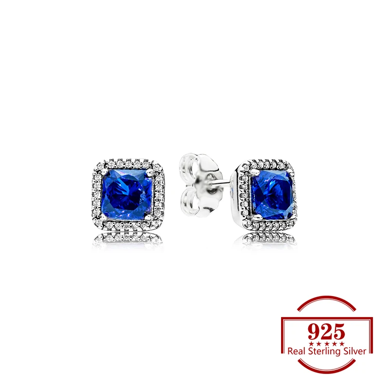 

Square Blue Zircon Geometric Butterfly Buckle Stud Earrings 925 Sterling Silver Trendy Jewelry for Women Party Lover Gift E0074