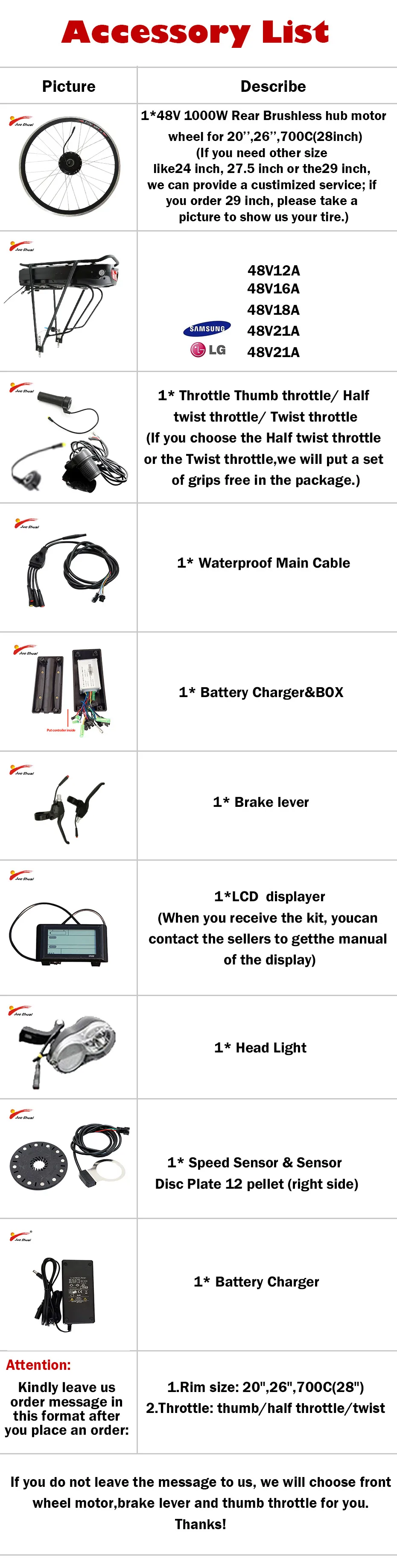 Cheap 20" 26" 700C(28") Electric Bike Kit for 48V 1000W Rear Motor Wheel ebike Kit With LG/SAM 48V Lithium Battery bicicleta electrica 1