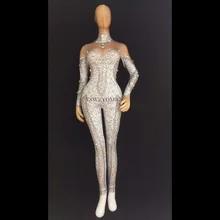 Серый блестящий комбинезон со стразами Jaze танцевальный костюм сексуальный телесный большой стрейч танцевальный костюм-комбинезон наряд на день рождения Одежда для вечеринок