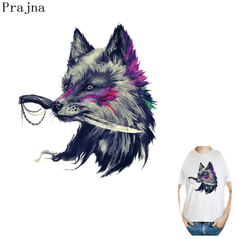 

Prajna Wolf Hunting Knife Stickers On Clothing Hound Heat Transfer Biker Patch For Clothes DIY Hot Vinyl Decal T-shirt Appliques