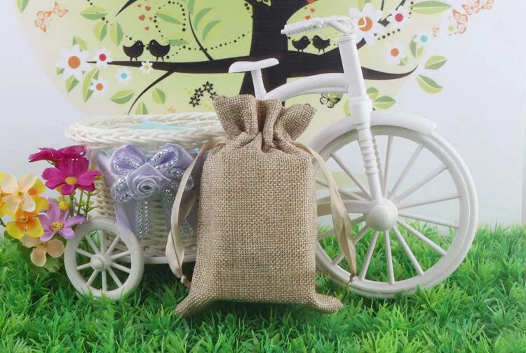 

10*15cm 10pcs Jute Christmas Gift Bags Cotton Linen Drawstring Pouches Muslin Wedding Party Favor Holders Packaging Bags