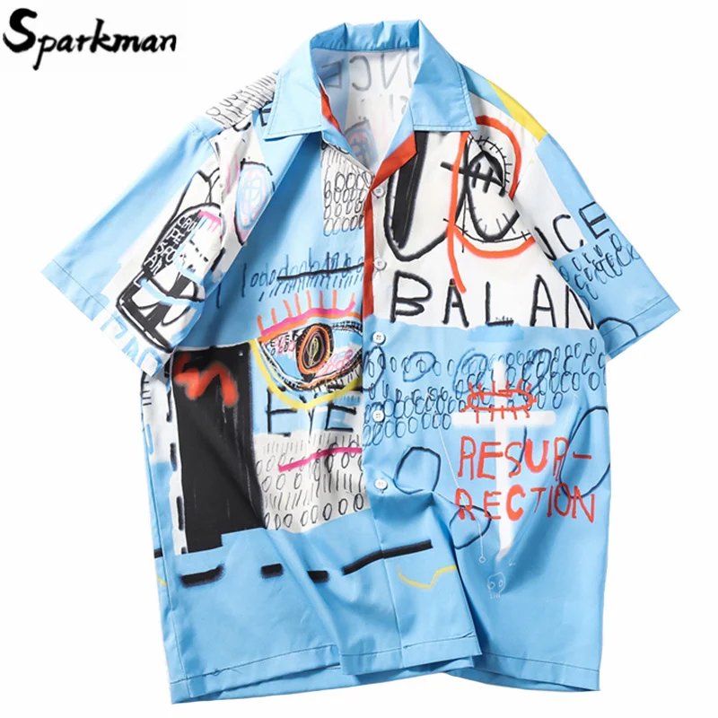 

2019 Hip Hop Shirt Streetwear Men Hawaiian Shirt Graffiti Print Harajuku Beach Shirt HipHop Shirts Summer Thin Tops Short Sleeve