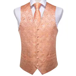 DiBanGu для мужчин оранжевый Пейсли жилет карман квадратный галстук запонки костюм с платком Набор Для Свадебное торжество деловая встреча