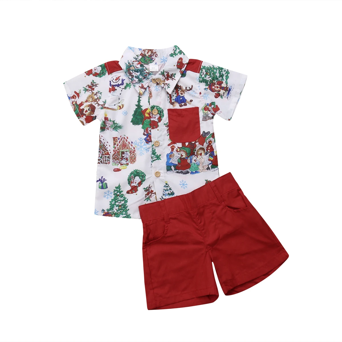 Xmas Baby Boy Gentleman Clothes Set Summer Suit For Toddler Kid Formal Party Print Blouse Shorts Chrismas Clothing 1-5Y |
