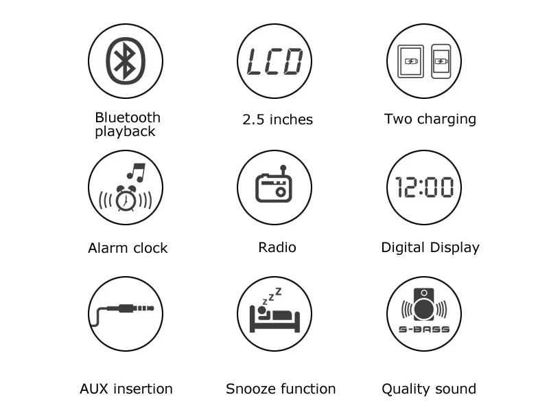 Будильник Радио, беспроводной Bluetooth динамик, цифровой будильник спальня часы с подставкой для сотового телефона/диммер/Функция резервного копирования батареи