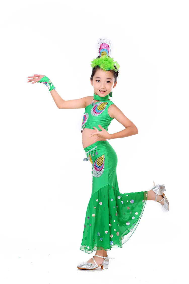 1 июня детский костюм детей дошкольного возраста танец девушек юбки этнической дай паван танца - Цвет: green
