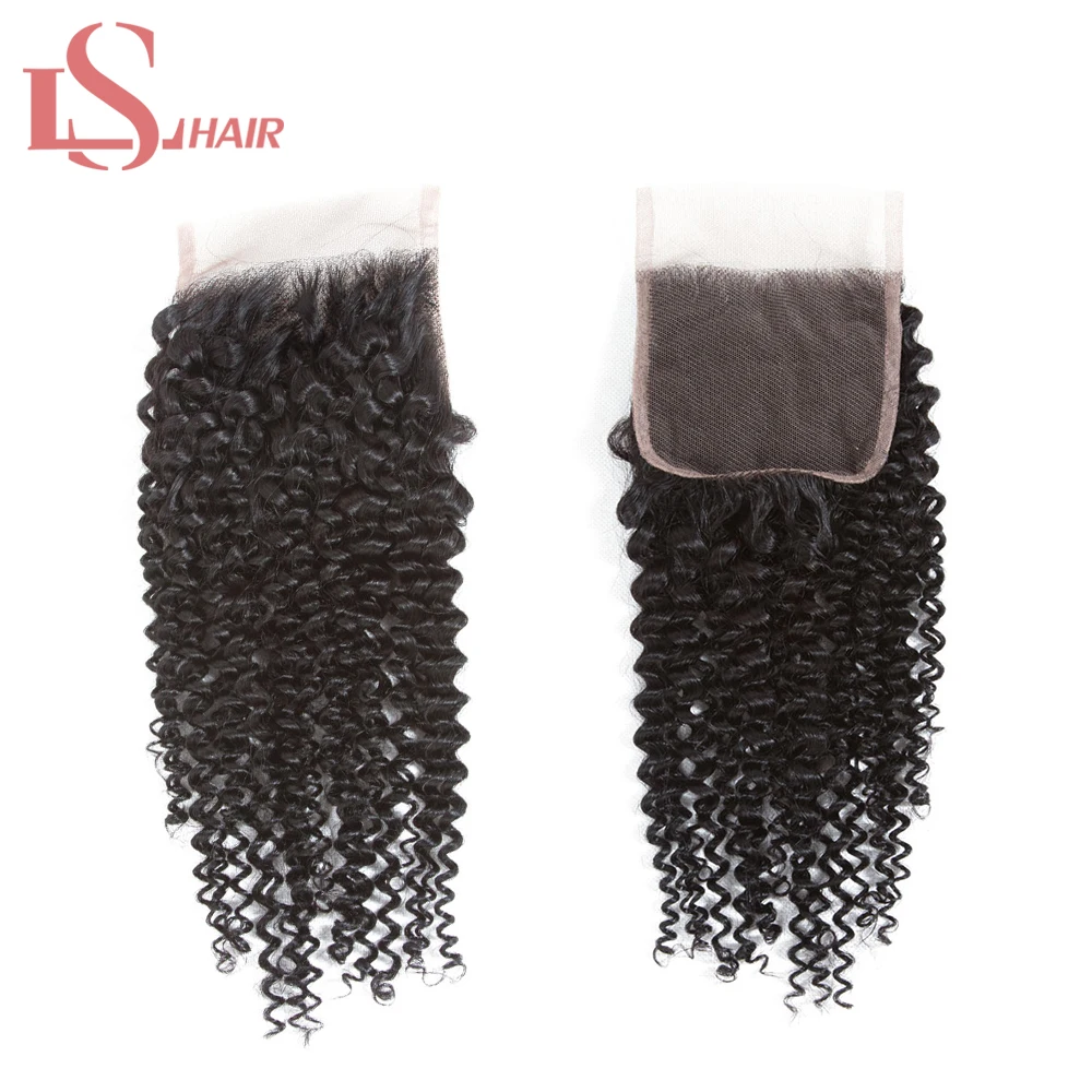 

LS Hair Brazilian Kinky Curly Hair Lace Closure Middle Part 4X4 Density 130% Remy Hair Extensions Human Hair Bleached Knots