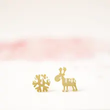 Модные Золотой и серебристый цвета Уникальный минималистский Дизайн разработать идеальный Комбинации Рудольф и Снежинка Серьги-гвоздики