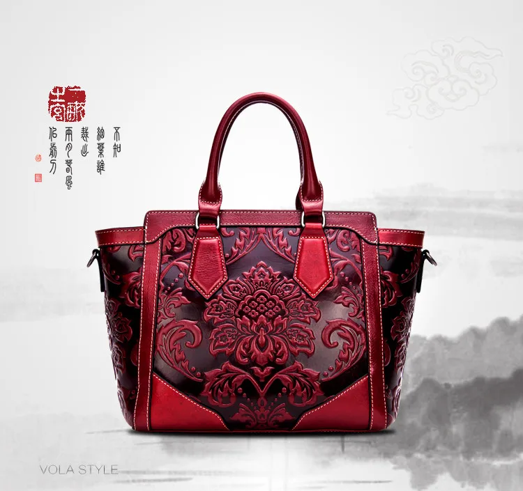 BETHD женская сумка новинка Китай Национальный Лаймлайт слой кожаная сумка тиснение Бостонская сумка
