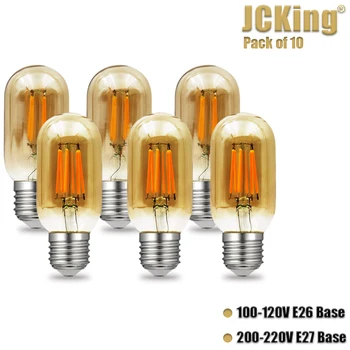 

JCKing Dimmable Pack of 10 T45 Amber Filament LED Bulbs E26/E27 110V/220V Incandescent Equivalent SES Light Bulb for Chandelier