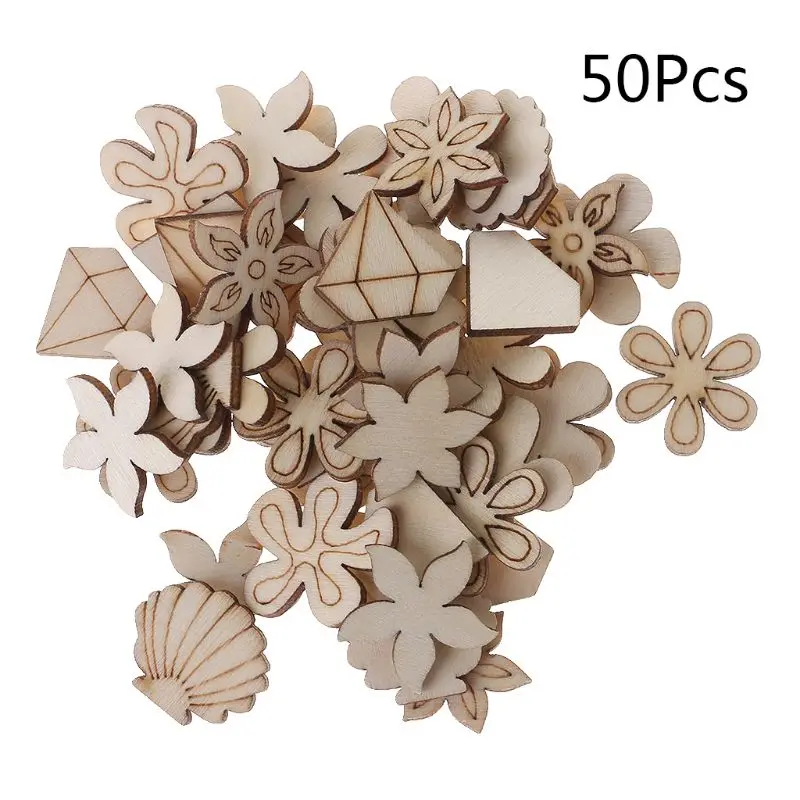 

50pcs Laser Cut Wood Seashell Embellishment Wooden Shape Craft Wedding Decor