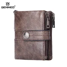 GENMEO New Genuine Leather Wallet Men Cow Leather Purse with Card Holders Men Clutch Bag with Zipper Coin Purse Bolsa hot sell new thick purse fashion women zipper wallet wristlet bag with serpentine genuine cow leather