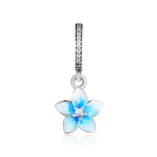 Подходит для Пандора шармы браслеты цветение магнолии бусины с бледно-голубыми эмалями стерлингового серебра 925 пробы-ювелирные изделия