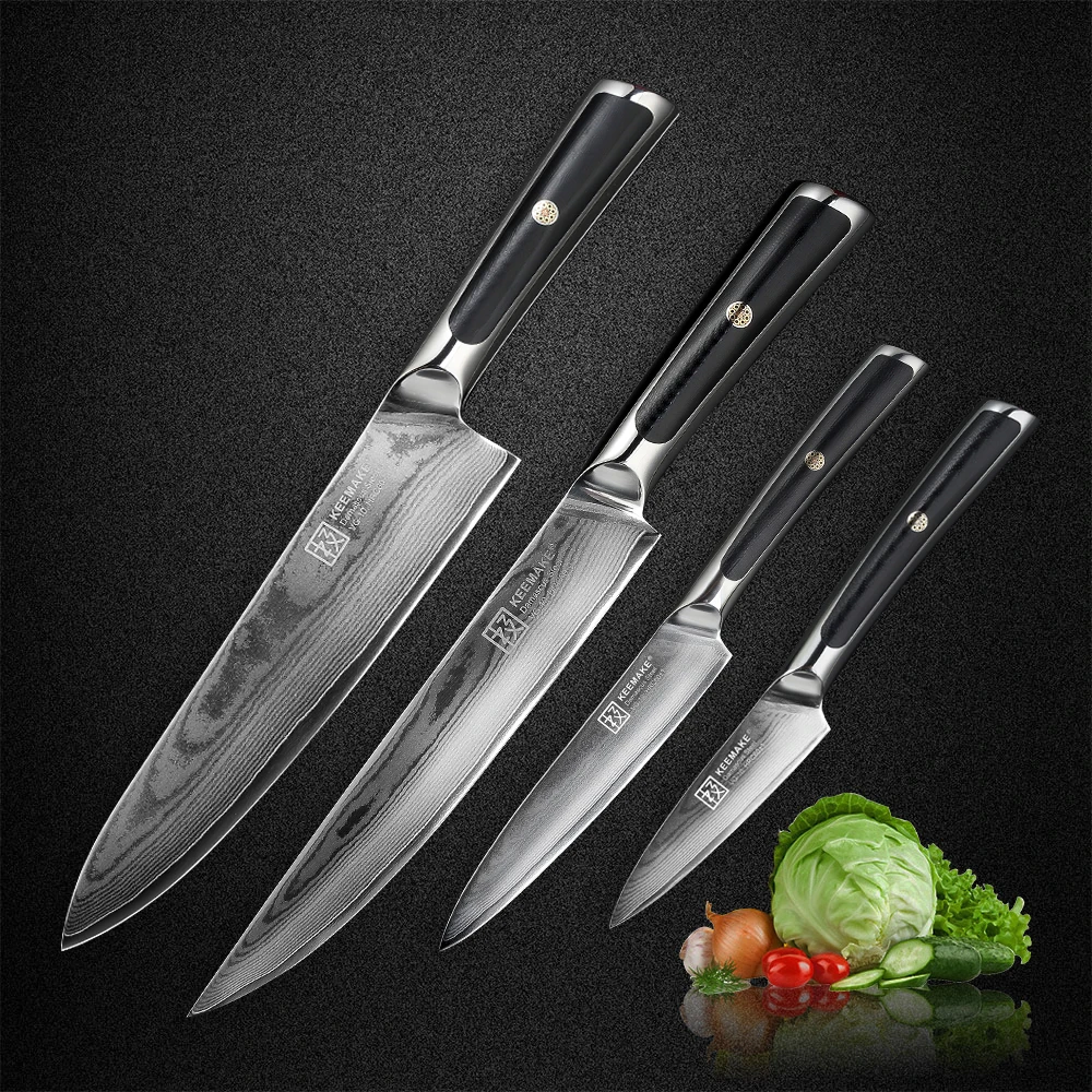 KEEMAKE 8'' Chef 5'' Utility 3.5'' Paring Knife Damascus Japanese VG10 Core Steel G10 Handle Meat Slicing Cut Kitchen Knives Set