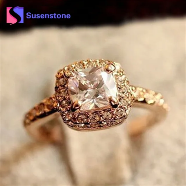 Fashion Korean Gold color Square Ring Luxury Elegance New Wedding Ring Princess Fashion Korean Gold color Square Ring Luxury Elegance New Wedding Ring Princess