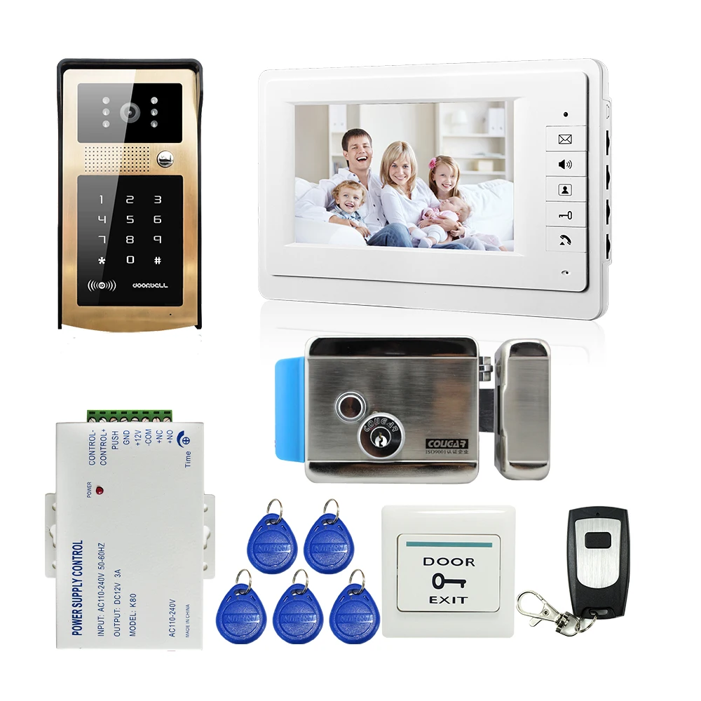 FREE SHIPPING 7 inch Video font b Door b font Phone Intercom System Wateproof Metal RFID