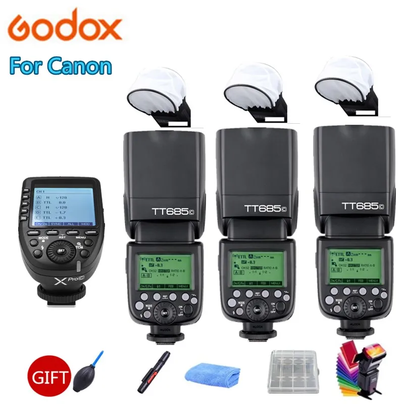 

3x Godox TT685C 2.4G Wireless HSS 1/8000s E-TTL II Camera Flash Speedlite + X1T-C Transmitter Trigger for Canon DSLR Cameras