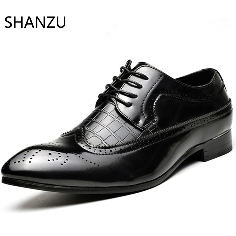 

SHANZU Spring Autumn Men Formal Wedding Shoes Luxury Men Business Dress Shoes Men Loafers Pointy Shoes Big Size 38-47