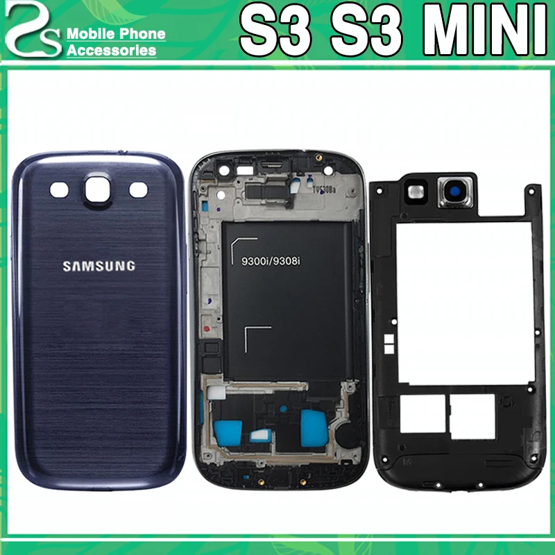 

New i9300 i8190 Front Middle Frame Battery Back Cover for Samsung Galaxy S3 I9300 / S3 mini i8190 Full Housing With Camera Lens
