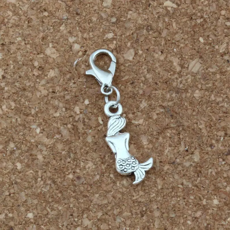 

150Pcs/lots Antique silver Mermaid Charms Bead with Lobster clasp Fit Charm Bracelet DIY Jewelry 8.8x34mm A-349b