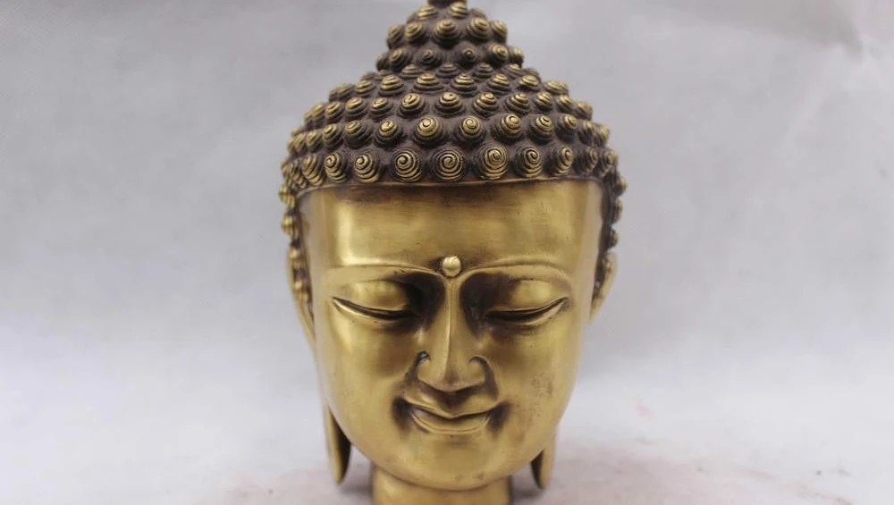 

8"Chinese Feng Shui Folk Brass excellent Shakyamuni Amitabha Buddha head Statue